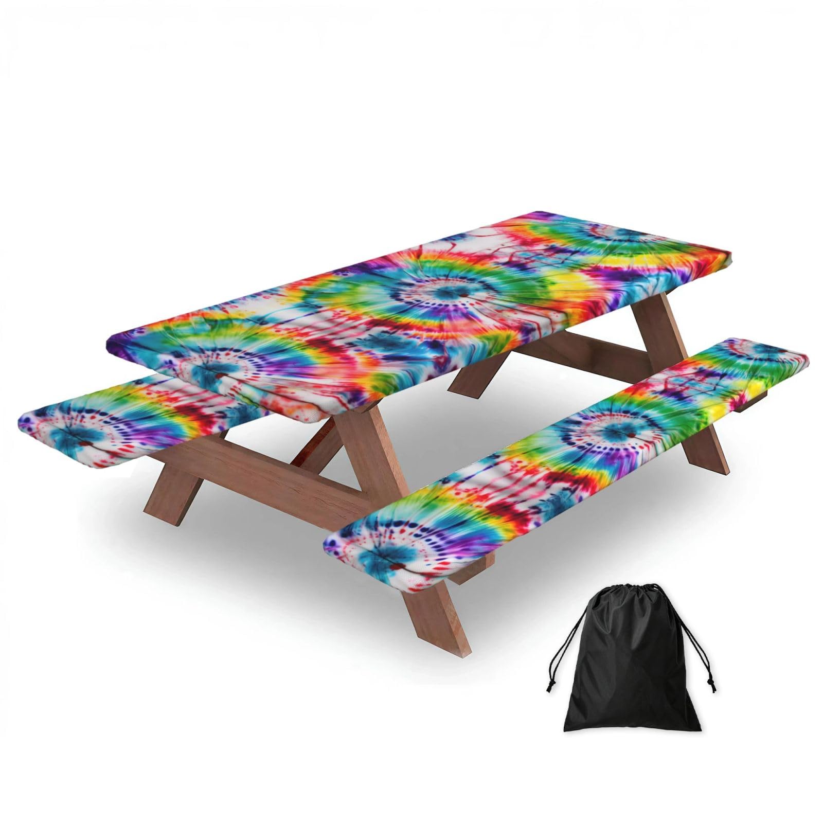 Zyjhyy Black Tie Dye Hippies Print 3 Pack Wipeable Picnic Bench Cover And Table Cover Lightweight Table Cloth For Camping Outdoor