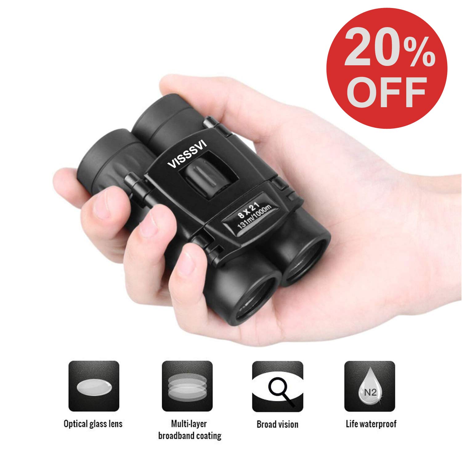 VISSSVI 8x21 Small Compact Lightweight Binoculars for Adults Kids Bird Watching Traveling Sightseeing Mini Pocket Folding Binoculars for Concert Theater Opera
