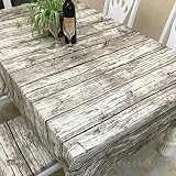 Jinsen Vintage Wood Grain Tablecloth,Linen Embroidered Rectangle Washable Dinner Picnic Table Cloth,
