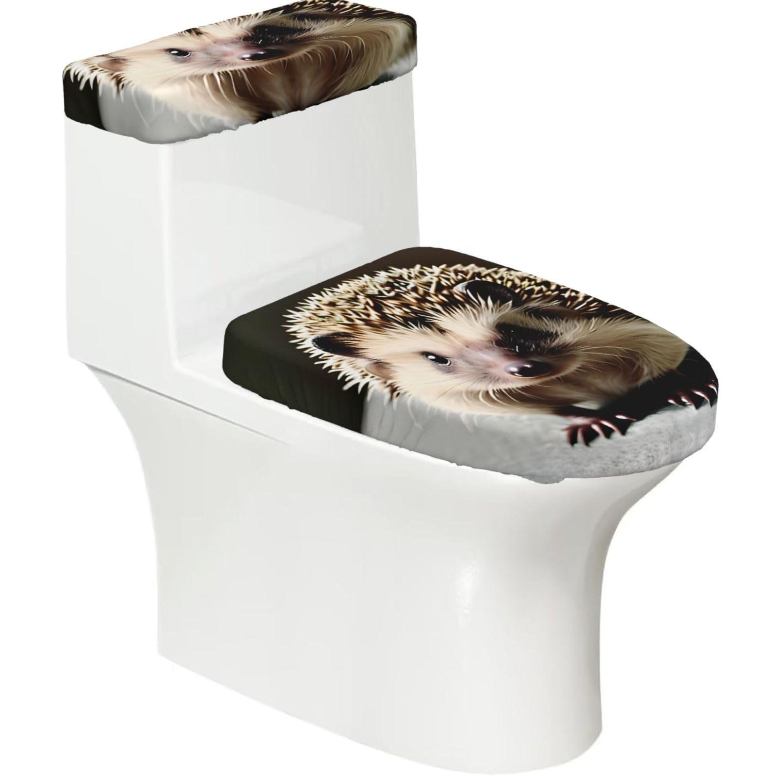 Cntdbu Black Cute Hedgehog Stretchy Toilet Lid And Tank Cover Set-Soft Elastic Bathroom Decor For U Shape Oval
