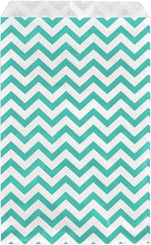 Caddy Bay Collection 200 bolsas de regalo de papel Chevron turquesa Bolsas de compras de ventas de 6 "x 9" diseño de zig zag
