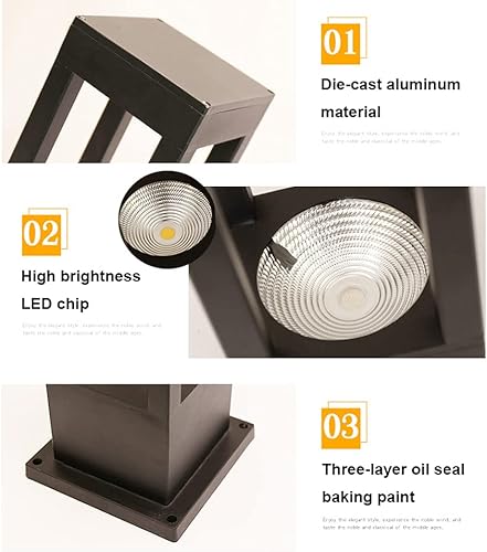 Miniatura 3 de SLAWA Tapas de poste de columna cuadradas negras para exteriores, impermeables, LED, con luz cálida de 3000 K, luces de poste de valla de aluminio,