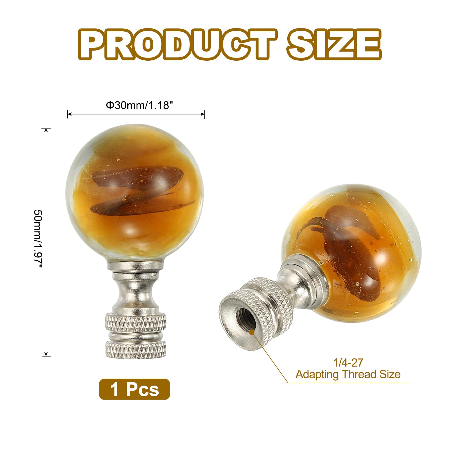 PATIKIL 1pcs 1/4-27 Lamp Finial Cap Knob, Clear Round Ball Shaped Crystal, Silver Tone - Image 2