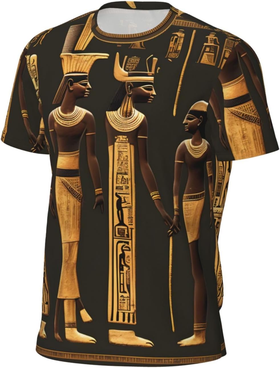 Ancient Egyptian Hieroglyph Print Mens Short Sleeve Mesh T-Shirt Breathable Athletic Gym Running Casual Sports Wear