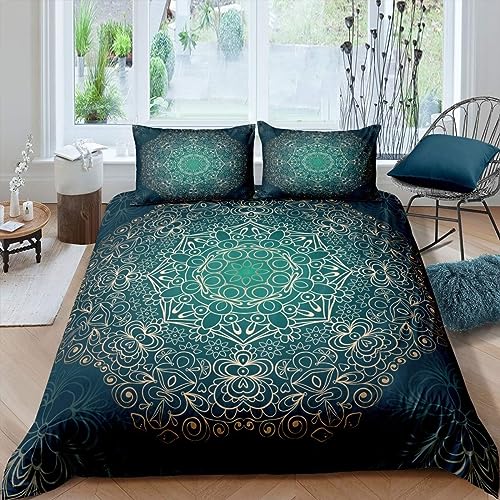 Boho Mandala Housse de Couette Bohème style Literie Ensemble fille enfants décoration Fleurs Exotiques Parure de Lit 220x240cm Femmes Mode or Vert Ensemble...