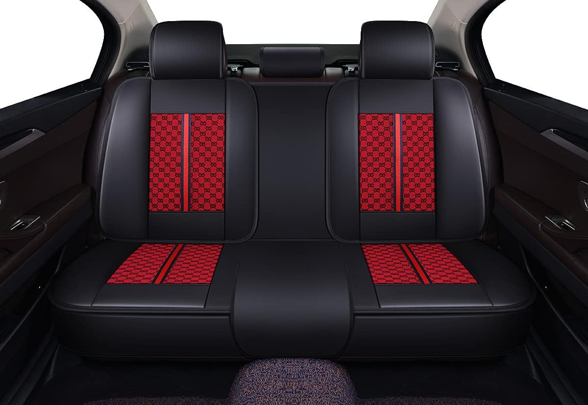 OASIS AUTO Car Seat Covers Accessories Full Set Premium Nappa Leather Cushion Protector Universal Fit for Most Cars SUV Pick-up Truck, Automotive Vehicle Auto Interior Décor (OS-007 Red)