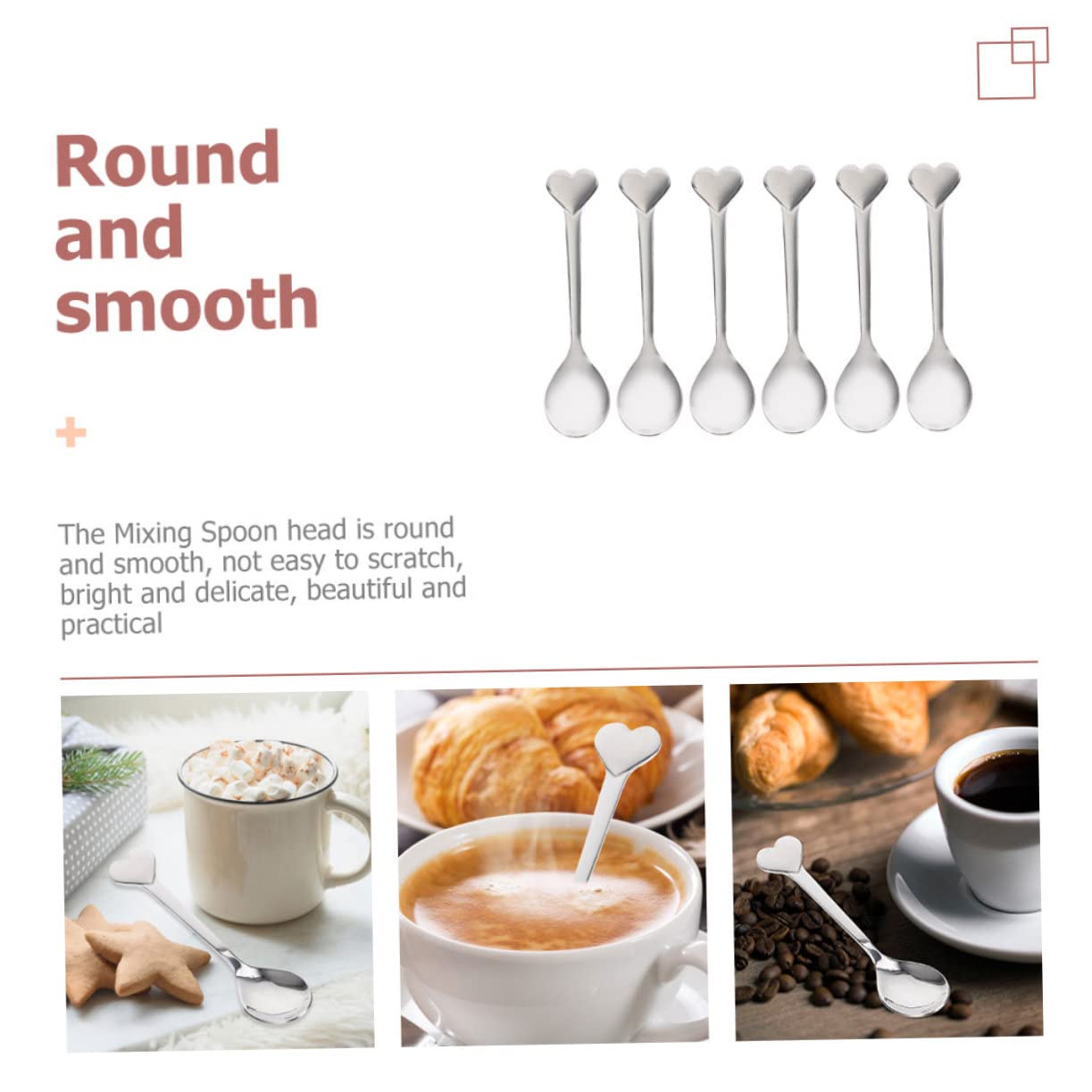 Fruchtlöffel aus Edelstahl 6 Stück Silberner Haushaltsmetalllöffel in Herzform Zartes Design für Desserts und Kaffee Vielseitig als Suppen und Eislöffel Geeignet