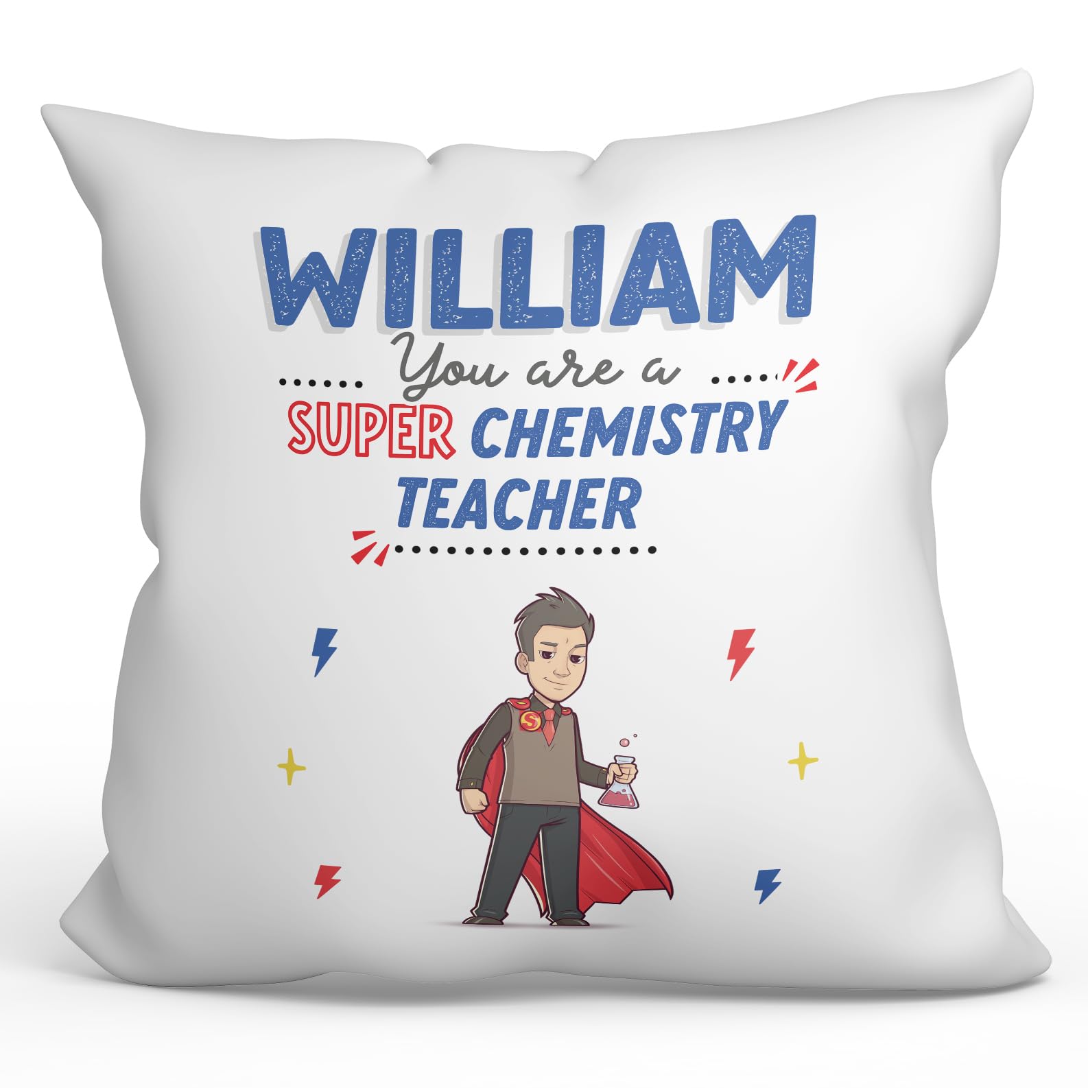 MUGFFINS Personalised Cushion for CHEMISTRY TEACHER man Padding included - in English - You are Super! - Funny custom gift - Pillow: cover and filling 15.7x15.7 inches
