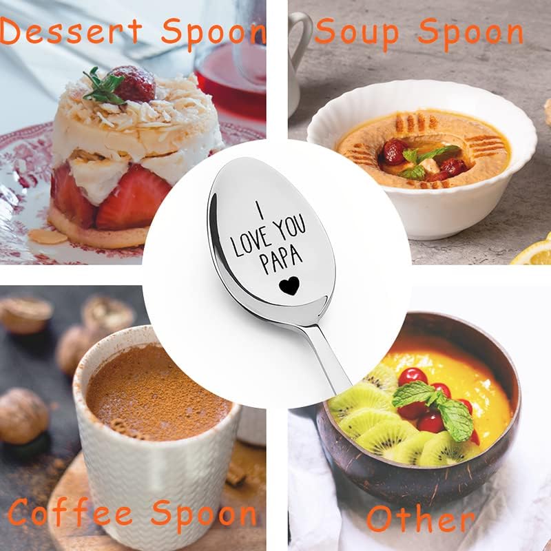 Miniatura 6 de Cuchara de té grabada con texto en inglés "I Love You" Papa Grandpa Gifts for Men Dad Father's Day Birthday Gifts for Grandpa Ice Cream Coffee