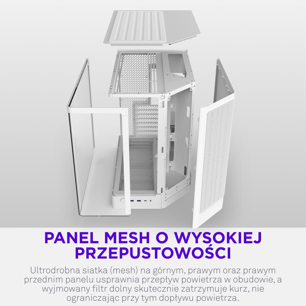 NZXT H6 - Kompaktowa Obudowa PC ATX Dwukomorowa - Biały | Dwukomorowa obudowa ATX na 10 wentylatorów 120mm i chłodnice 360mm, zgodna z płytami głównymi back-connect.