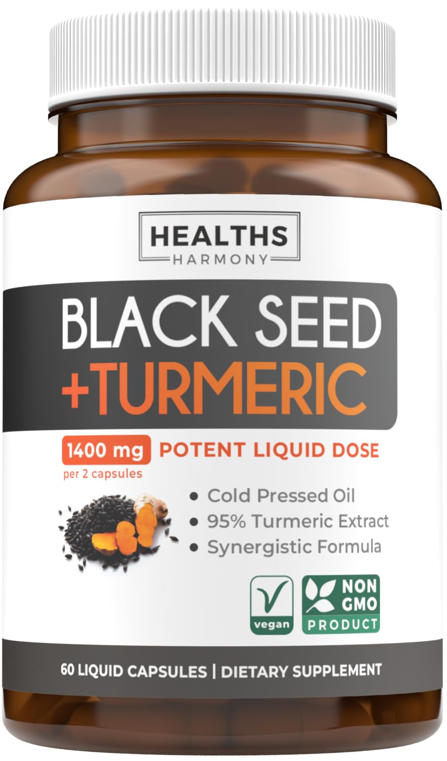 Cold-Pressed Black Seed Oil Capsules - Vegan Non-GMO Nigella Sativa Black Seed Oil Supplement with Turmeric Extract for Comfort Mobility & Immune