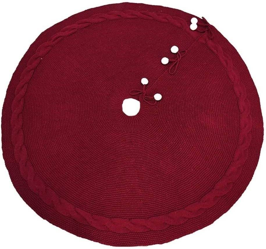 Tree Skirt Christmas Christmas Tree Skirt Christmas Knitted with Pompom Tree Skirt Christmas Tree Decorations Christmas Home Gifts Christmas Skirt Tree(Red)