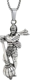 RVM Jewels Lord Hanuman Ji With Gada Locket Pendant Silver Necklace Chain for Boys and Men Price In India