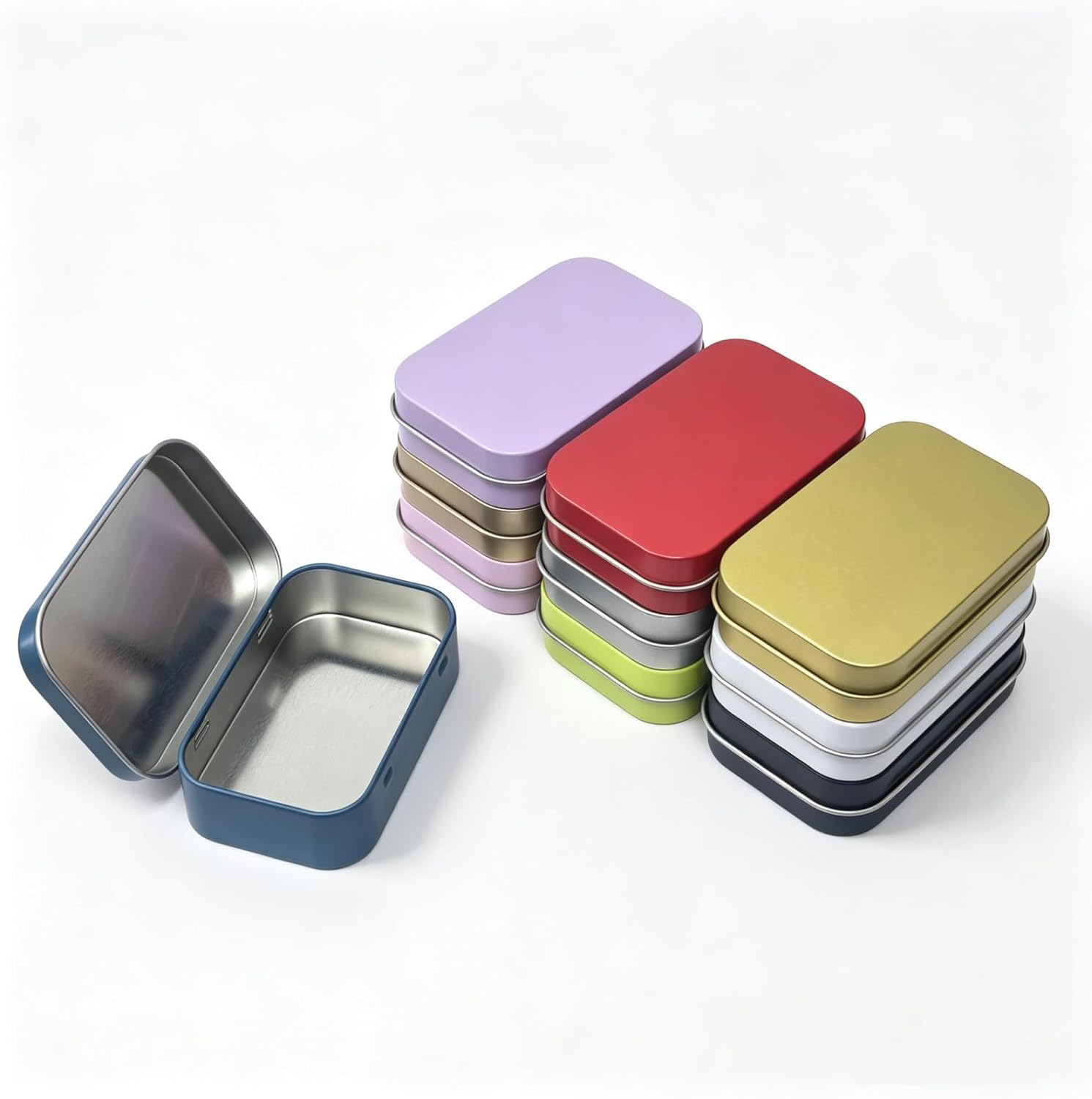 Goodma 20 Pieces Rectangular Metal Hinged Tins, 10 Colors Mixed