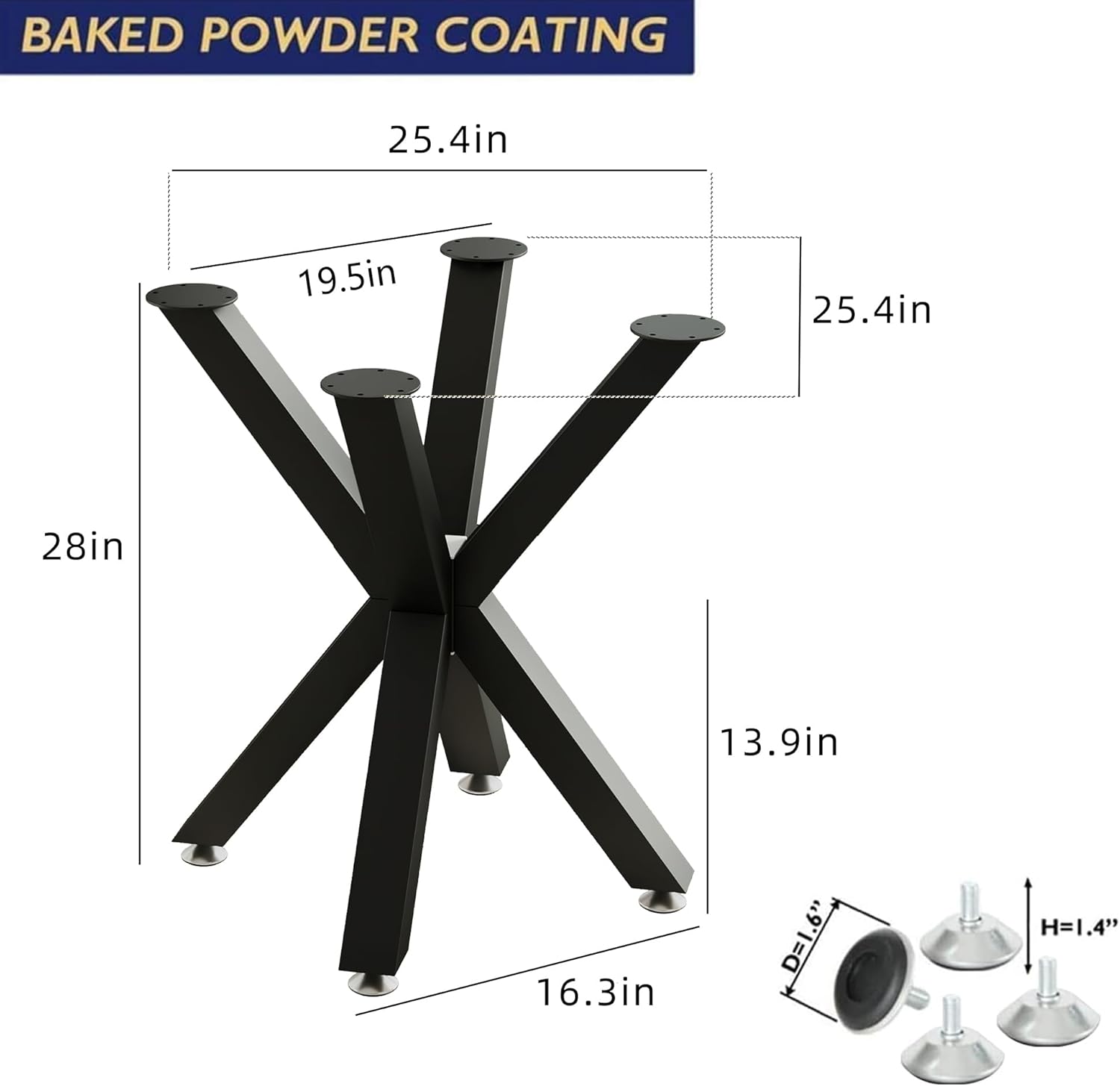 Metal Table Legs 28 Inch, Artistic Heavy Duty Dining Table Base with Suction Cups & Pre-Drilled Holes, Fits Glass Marble Wood Tops, DIY Desk Coffee Table Legs, 1000LBS Capacity, Black