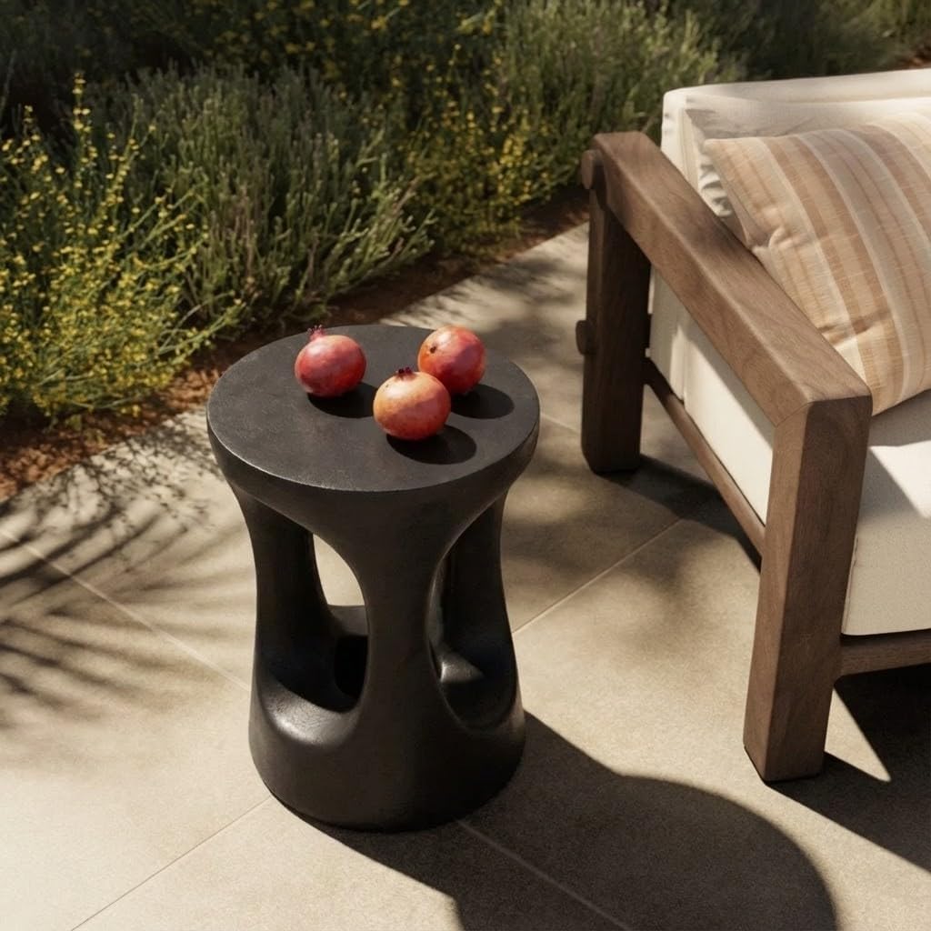Christopher Knight Home Selina 20.25" H Lightweight Concrete Outdoor Side Table, Hollow Round-Shaped Patio End Table, MGO Outdoor Coffee Table, No Assembly Garden Plant Stand Indoor, Black