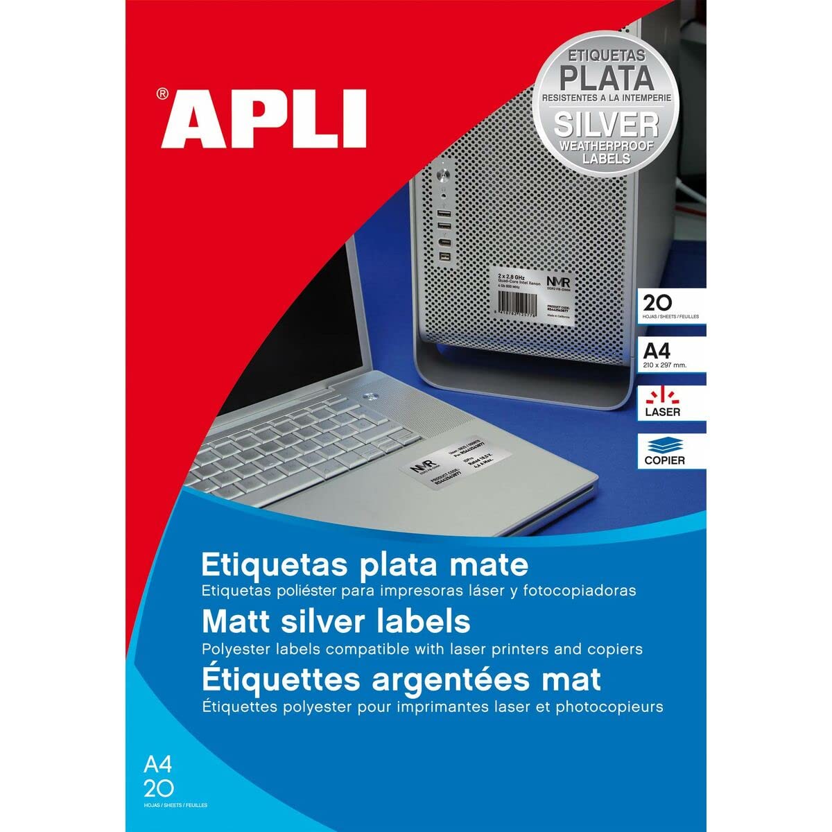 APLI 12973 Metallic Labels Silver 45.7 x 21.2 mm 100 Sheets