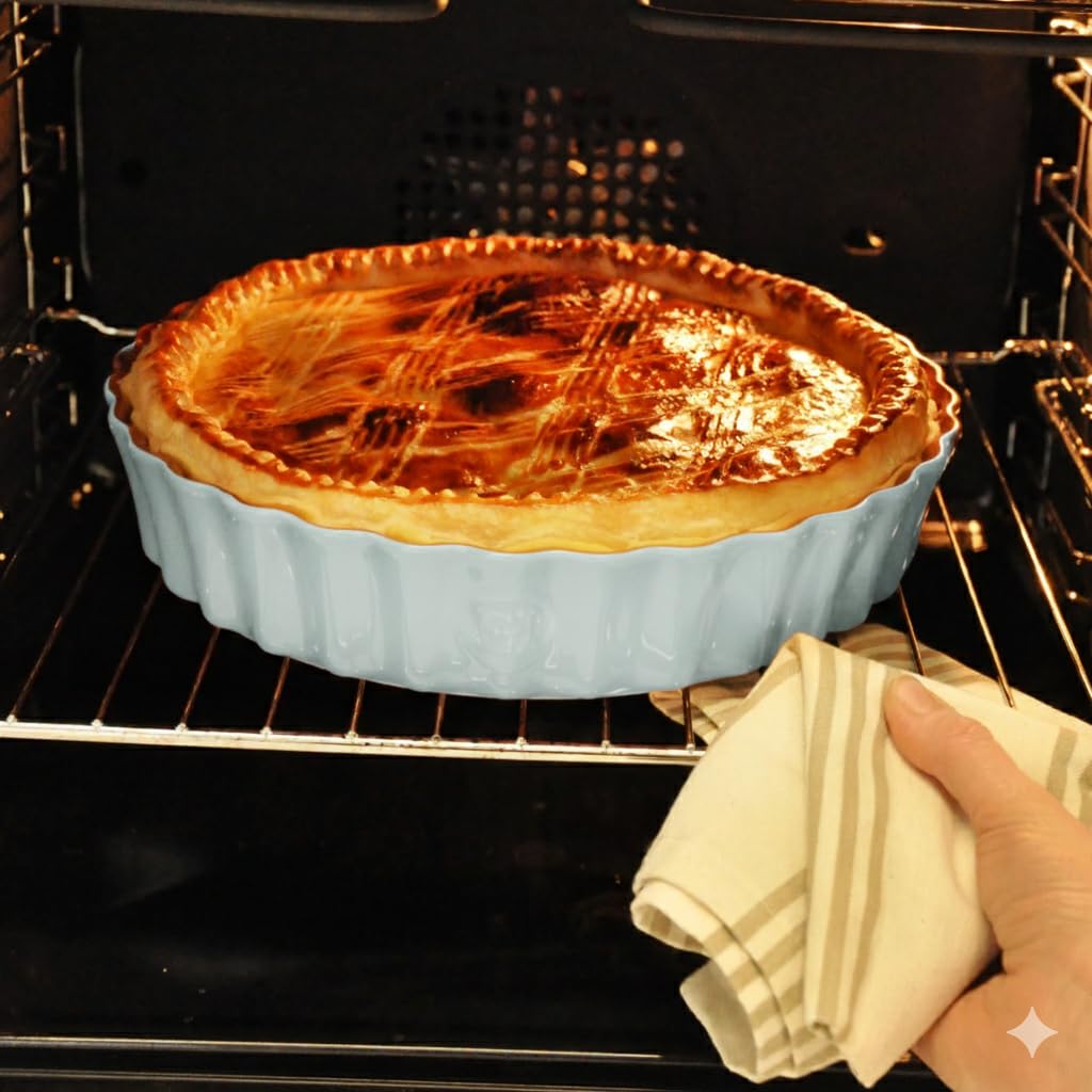 Emile Henry Tourtière Haute Ø 28 cm – Céramique Haute Résistance – Cuisson Homogène et Tarte Dorée à Cœur – Coloris Écume – Fabriqué en France