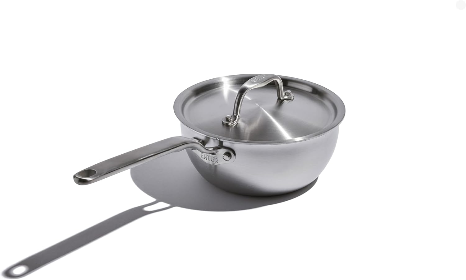 Heritage Steel x Eater 2 Quart Stainless Steel Saucier Pan | 5-Ply Fully Clad | Stay Cool Handle | Induction Compatible | Non-Toxic | Cook like a Pro