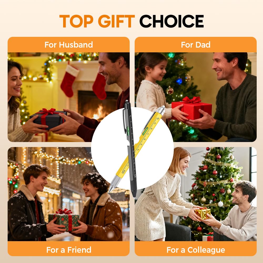 Stocking Stuffers for Men Adults, 9 in 1 Multitool Pen Gifts for Men, White Elephant Gifts for Adults, Mens Stocking Stuffers, Mens Gifts for Dad Him Husband, Christmas Gifts, Cool Gadgets (Yellow)
