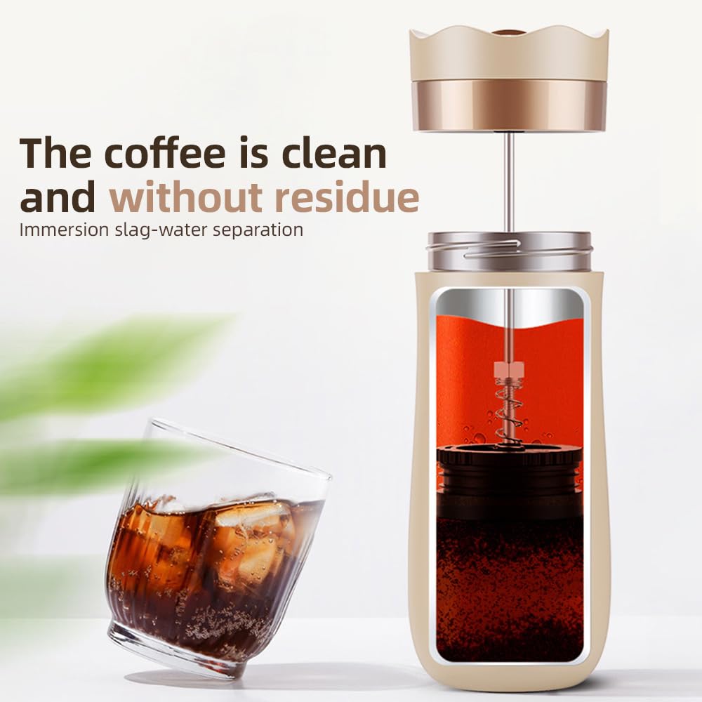Taza de viaje portátil de acero inoxidable con aislamiento de prensa francesa, cafetera a prueba de fugas para café molido u hojas de té, ideal para preparar bebidas calientes o frías sobre la marcha