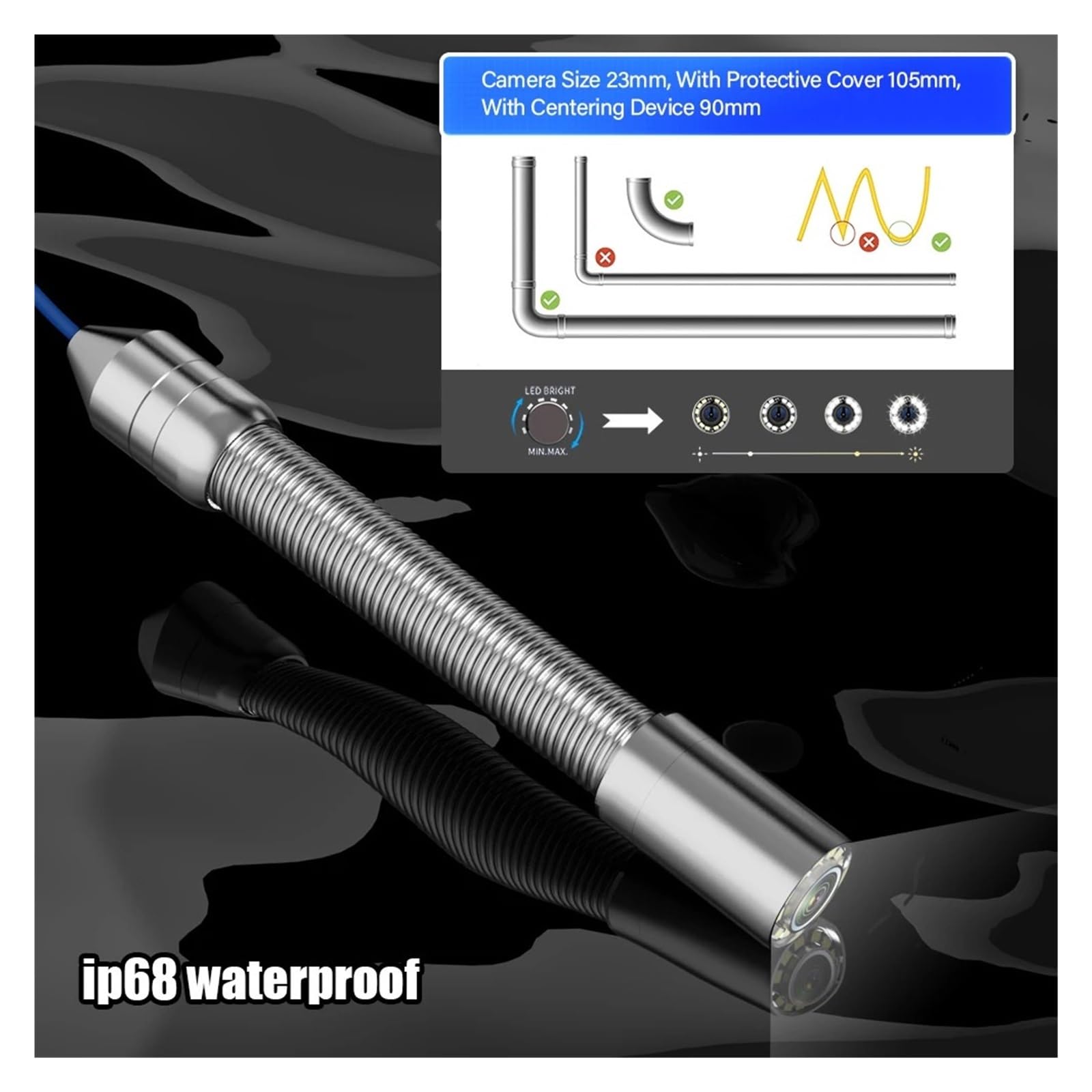 Kamera Inspekcyjna Do Kanalizacji 10'' 1080P Ekran Rur Licznik Metrów + Samopoziomujący Lokalizator 512 Hz + Kabel O Średnicy 7 Mm Dobra Jakość Obrazu(100 m,With receiver)