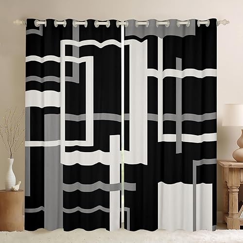 Miniatura 34 de Cortinas cuadradas grises, negras, rojas, blancas, con cuadrícula geométrica para niños, niñas, adolescentes, cortinas de tratamiento de ventanas