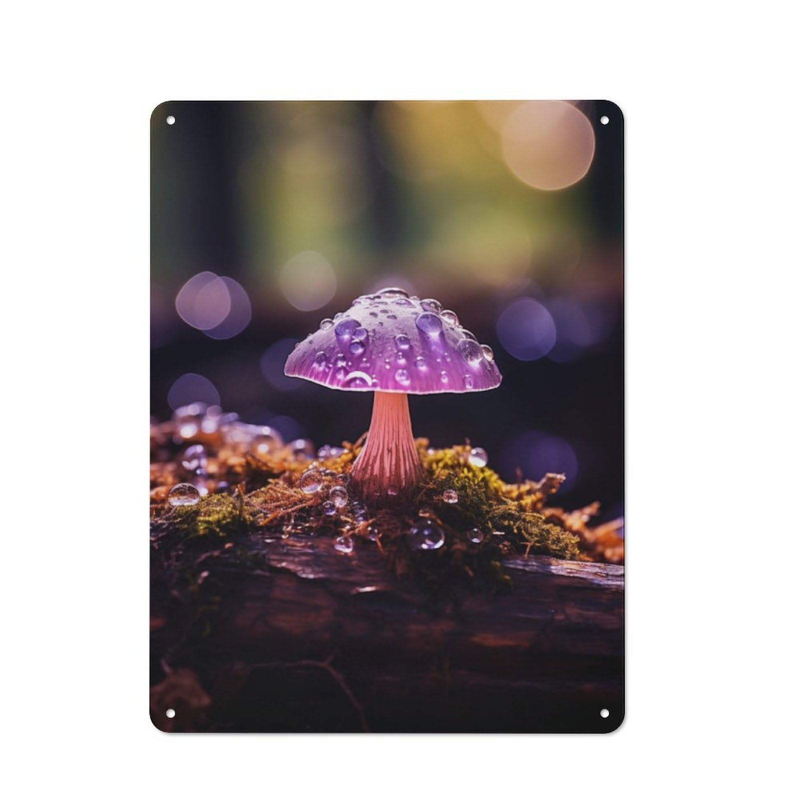 Junmoney Purple Mushroom With Dew Drops For Lounge Or Reading Corner, Retro Metal Sign 40X30cm, For Metal Sign Collectors, For Garage And Workshop Walls