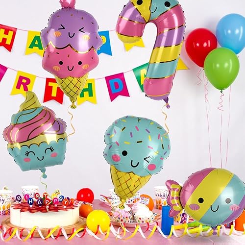 Miniatura 5 de VYNYJOAN 5 globos de caramelo, globos de papel de aluminio, decoración de fiesta temática para cumpleaños, baby shower, despedida de soltera,