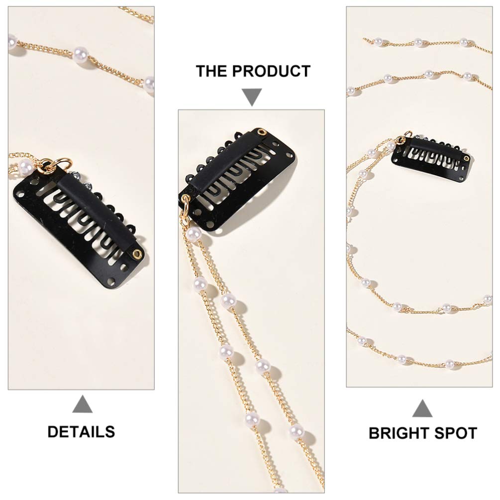 FRCOLOR Hair Chain Clips Wedding Hair Chain Clips Pearl Tassels Pearl Chains Styling Accessories, Golden - Image 3