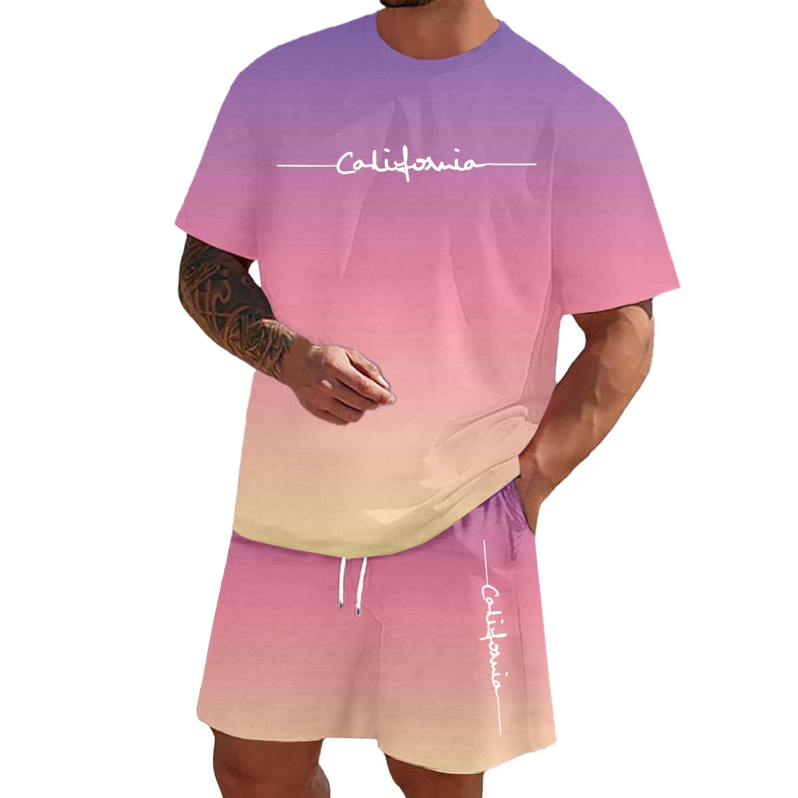 Ensemble deux pièces imprimé lettres dégradées style streetwear - 5