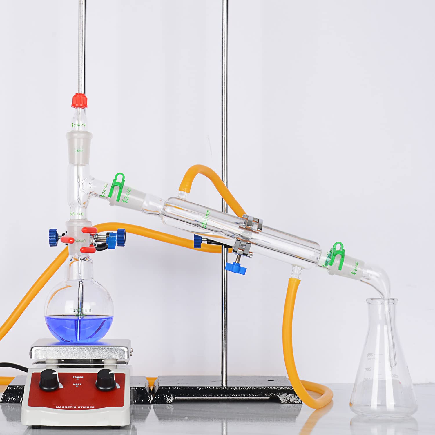 FunChem Single Neck 1 Neck Glass Lab Flat Bottom Boiling Flask FBF, 24/40 Standard Taper Outer Joint Glass Boiling Flask, 250 ml