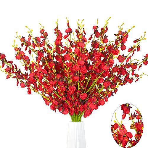 MISSWARM 10 PCS Dancing Lady Orchids Butterfly Artificial Flowers, 38 Inches Silk Artificial Flower Fake Flowers for Wedding and Home Decoration(Red)