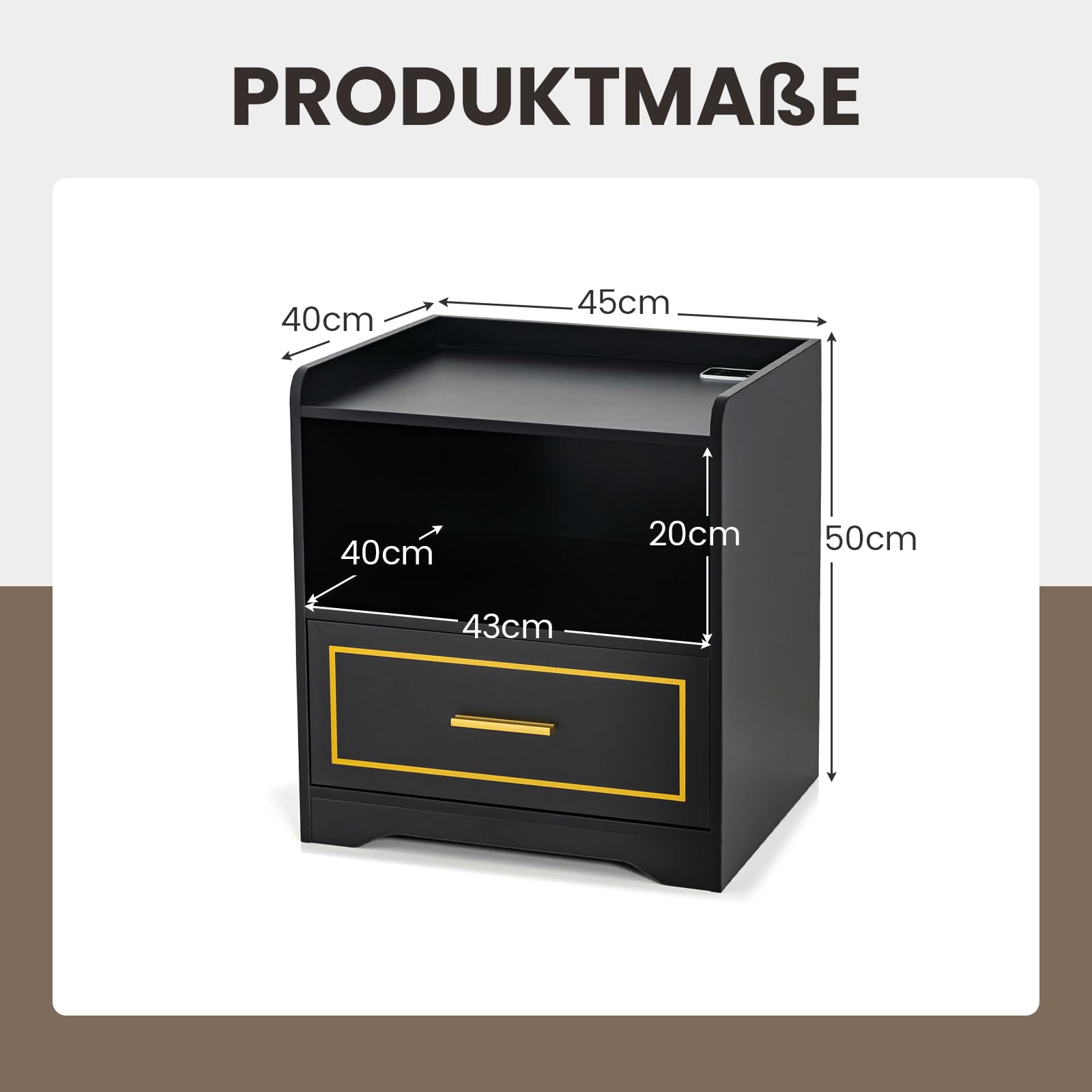 COSTWAY Set van 2 nachtkastjes met ledlicht, USB-poort en type C