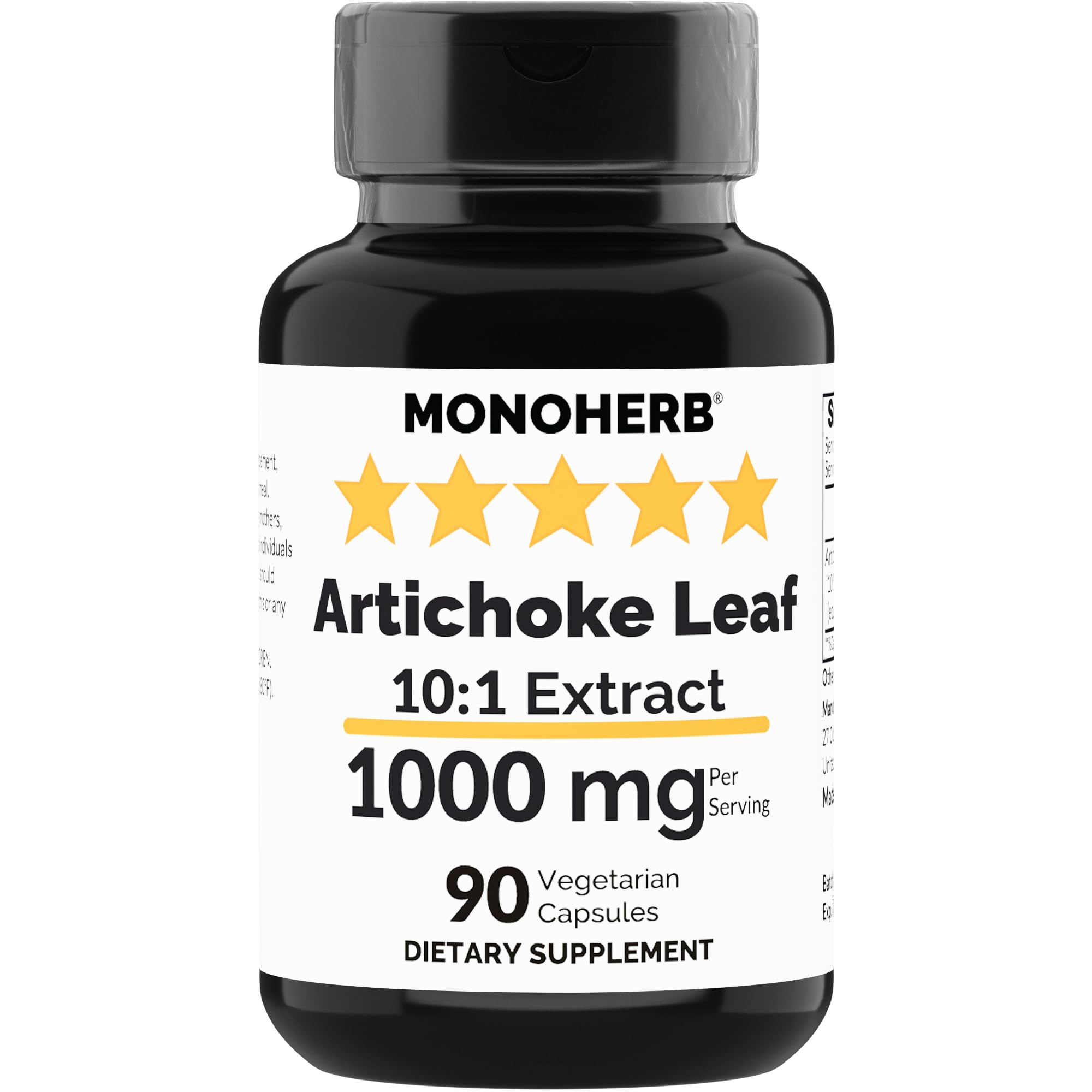 MONOHERB Artichoke Leaf Extract 1000 mg - 90 Vegetarian Capsules