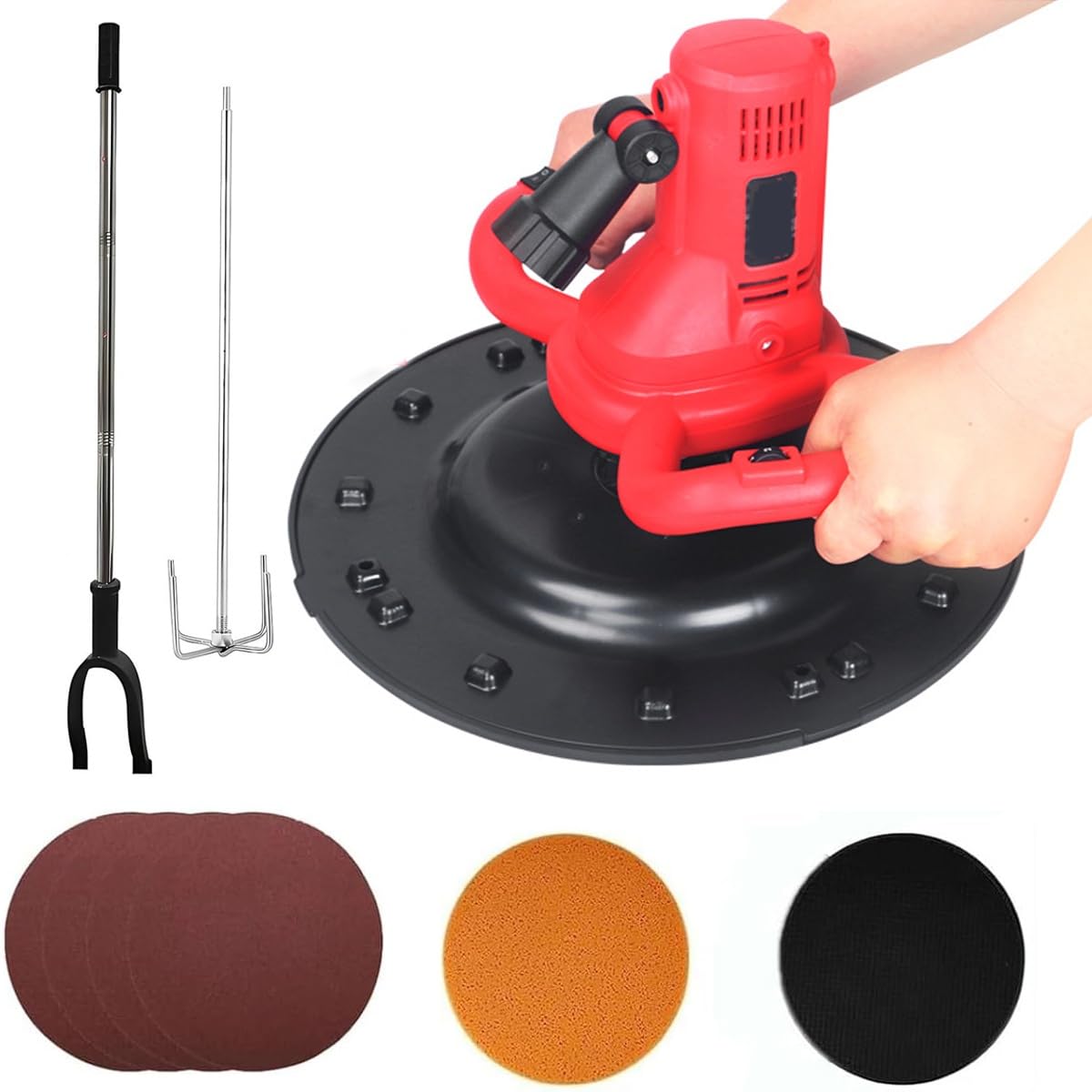 Dtweff Red 1680W Wall Smoothing Polisher, Electric Float Cement Mortar Polisher, Electric Concrete Trowel For Concrete/Cement/Mortar, Masons Putty Tool(Red)