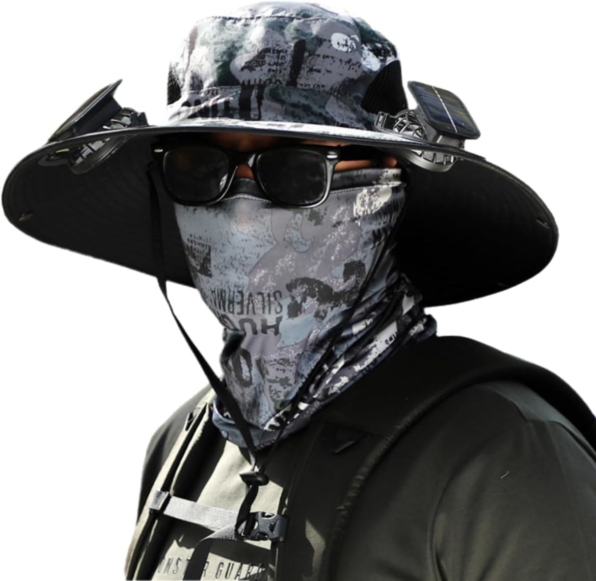 Solar Fan Hat, Wide Brim Solar Fan Outdoor Fishing Hat Sun Hat for Men with 2 Solar Fan Fishing Hats, UPF 50+