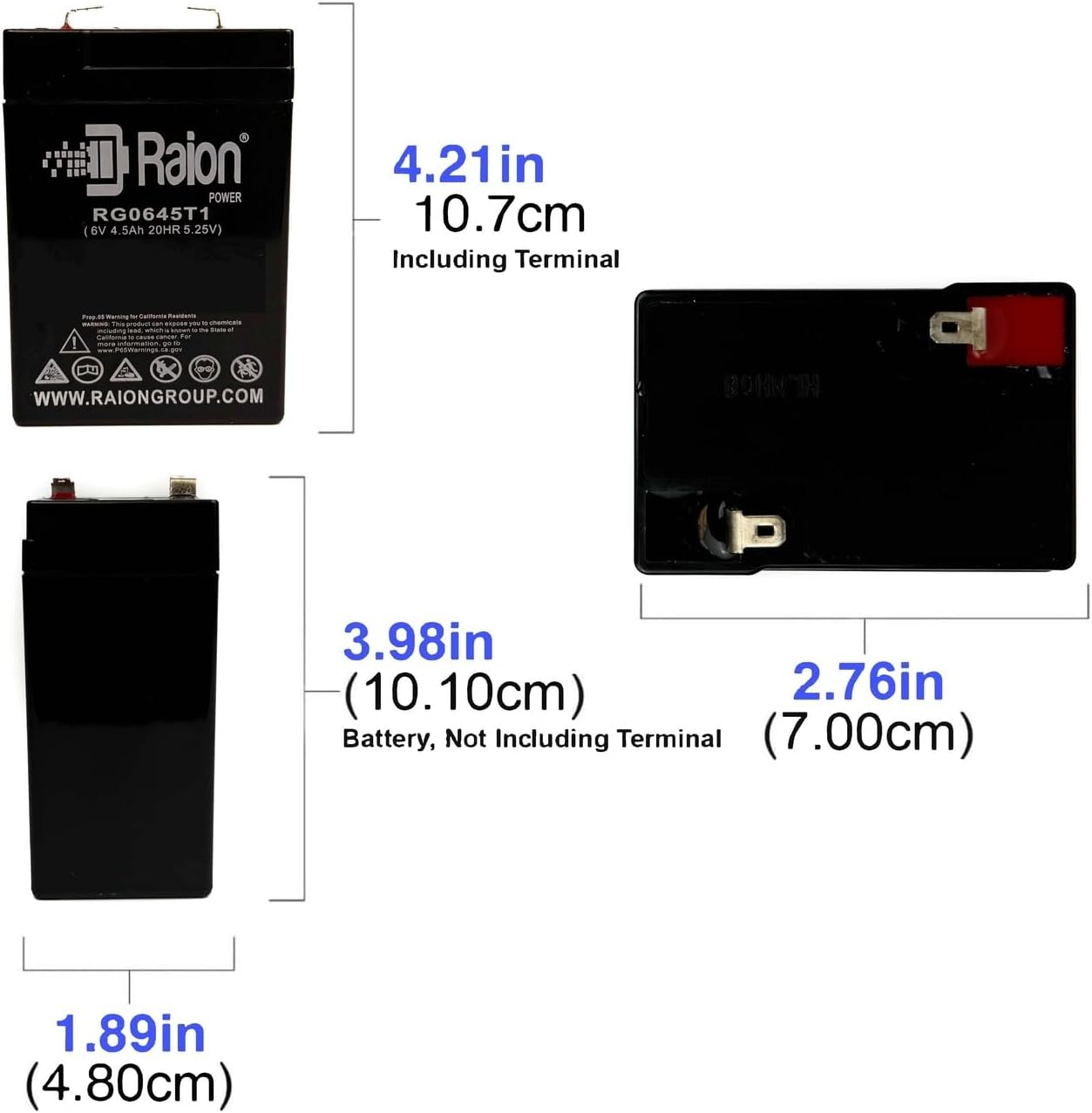 Raion Power RG0645T1 6V 4.5Ah Replacement AGM Battery for Duracell DURA6-5F - 4 Pack