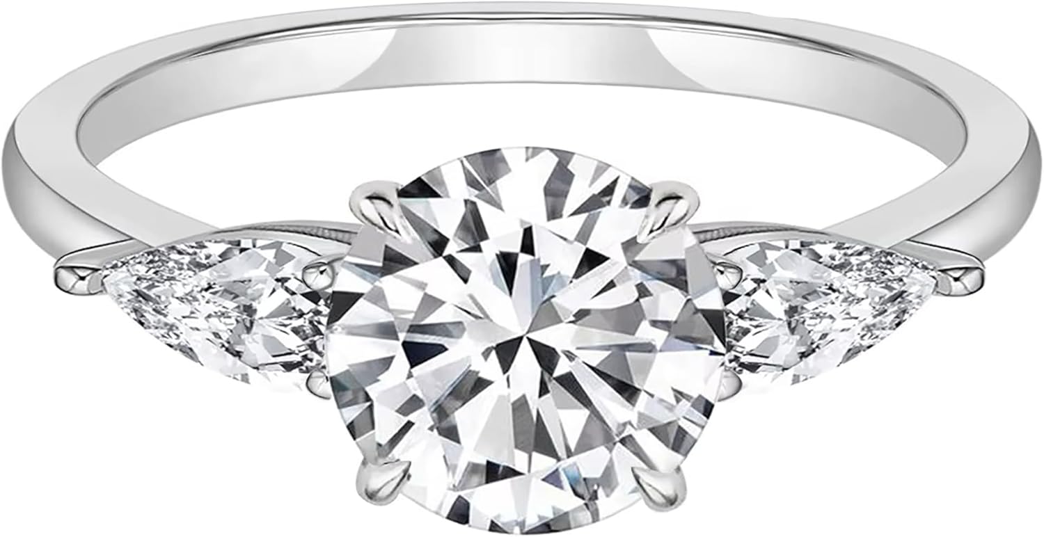 Dazzlingrock Collection GRA Certified D Color VVS1 Pear & Round Three Stone Center Moissanite & Side Cubic Zirconia Engagement Ring for Women in 925 Sterling Silver