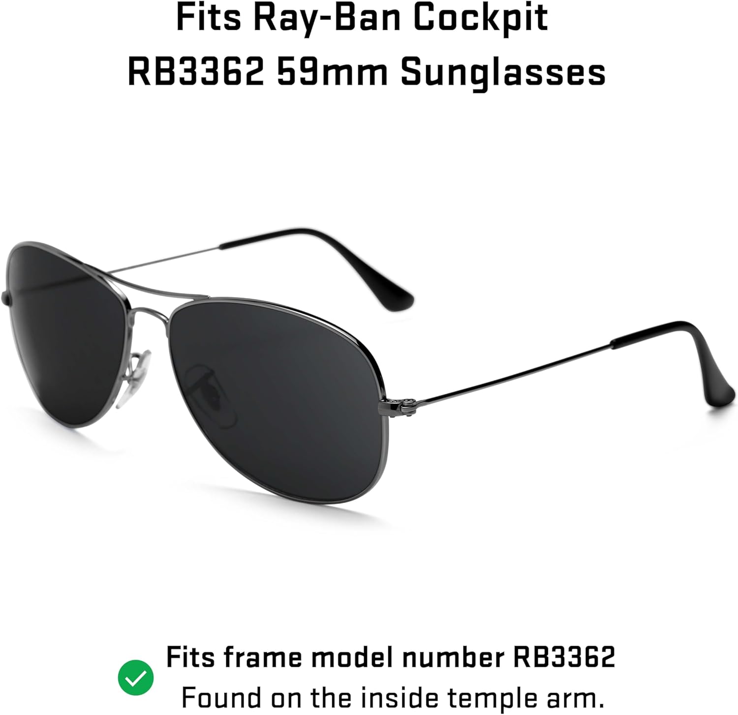 Revant Replacement Lenses for Ray-Ban Cockpit RB3362 59mm Sunglasses - Polarized Mirrored Midnight Sun