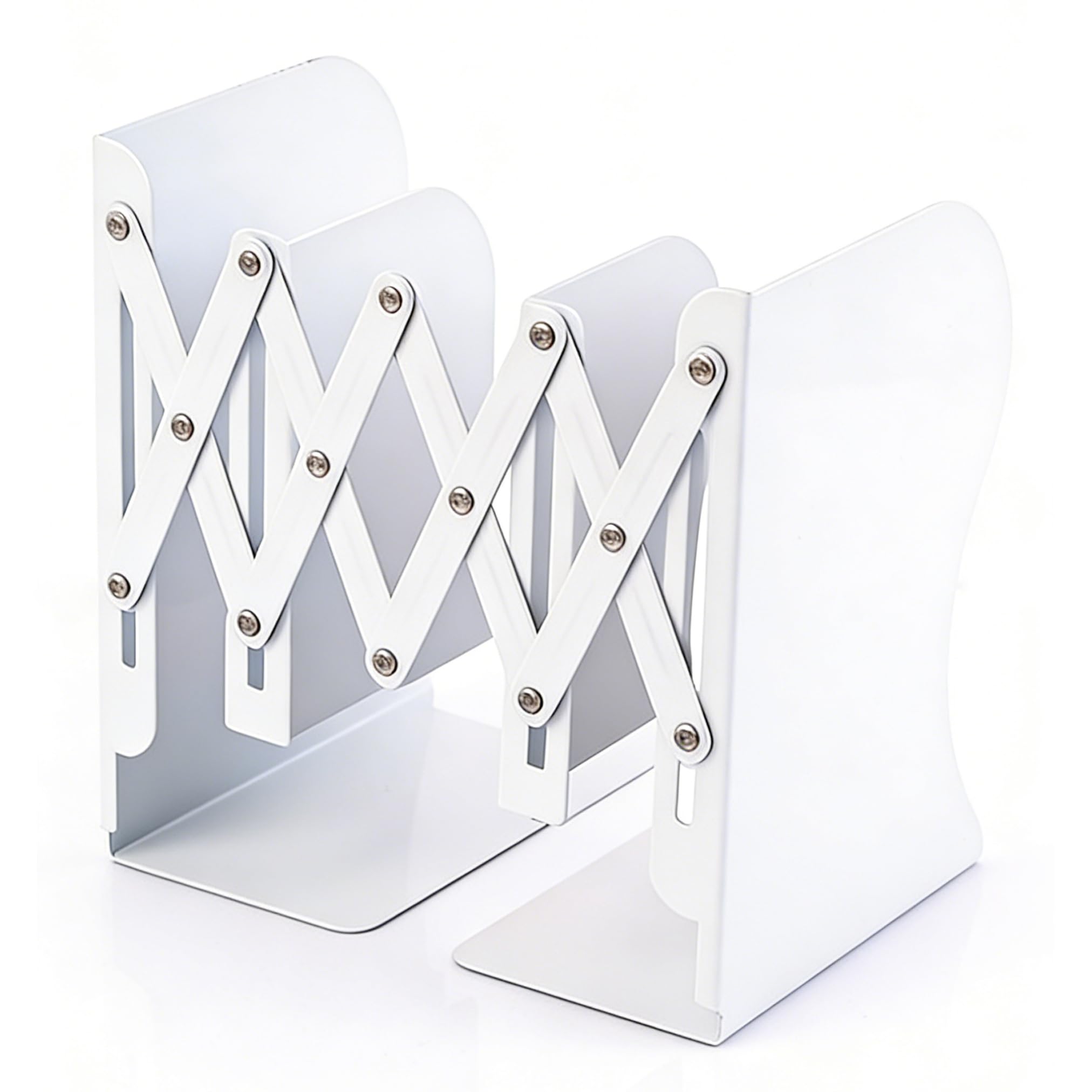 Eastrise 3-Zone Adjustable Metal Bookends, Heavy Duty Book Organizer for Shelves - Slide & Categorize Books, Files, DVDs | Rust-Proof, 15-50cm (White)