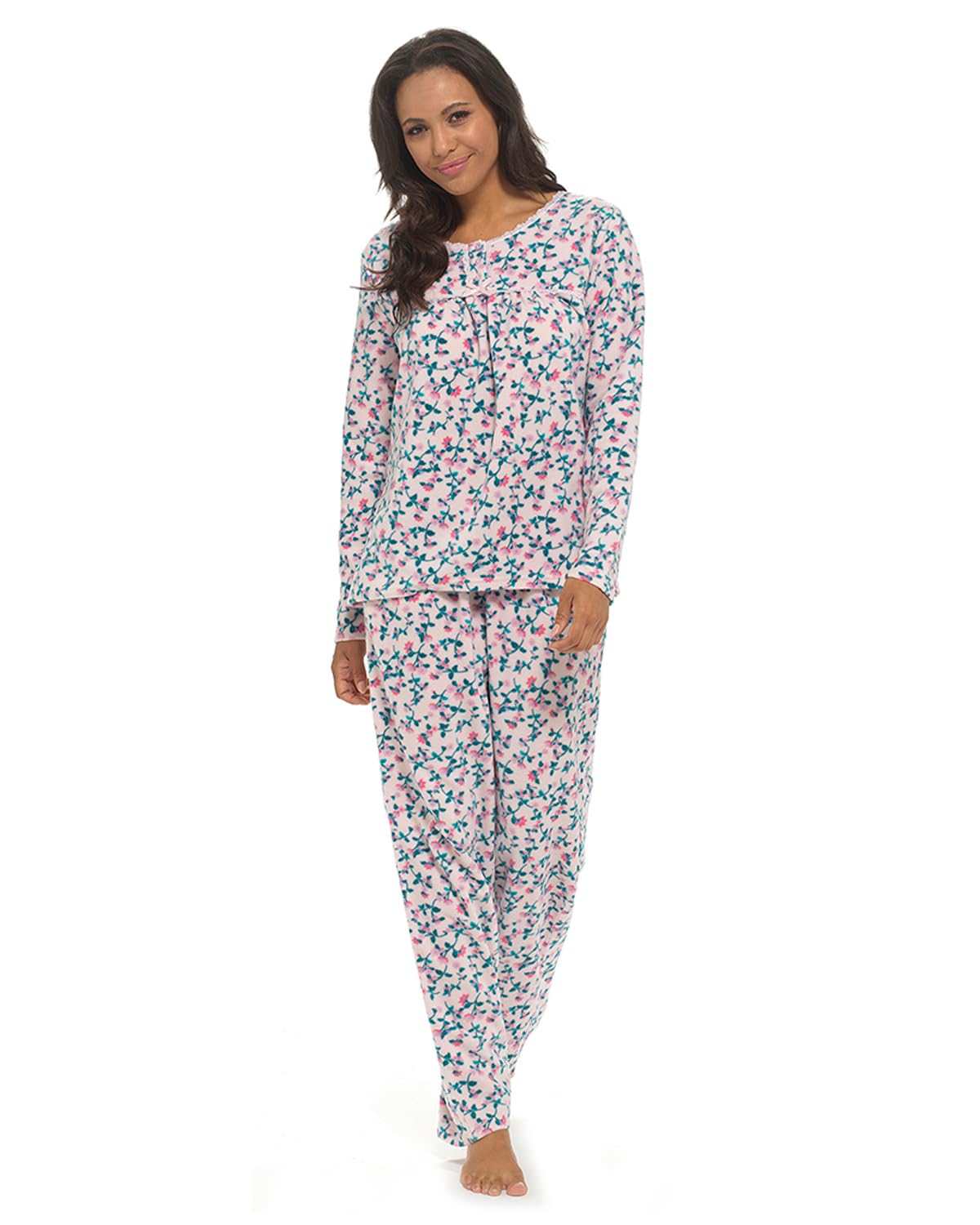 Undercover Ladies Polar Fleece Pyjamas LN403 Pink Floral 14-16