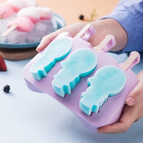 Miniatura 6 de Mini Skater Moldes de helado morados de silicona con tapa, moldes de paletas de 3 cavidades, moldes de paletas de bricolaje, herramientas de cocina