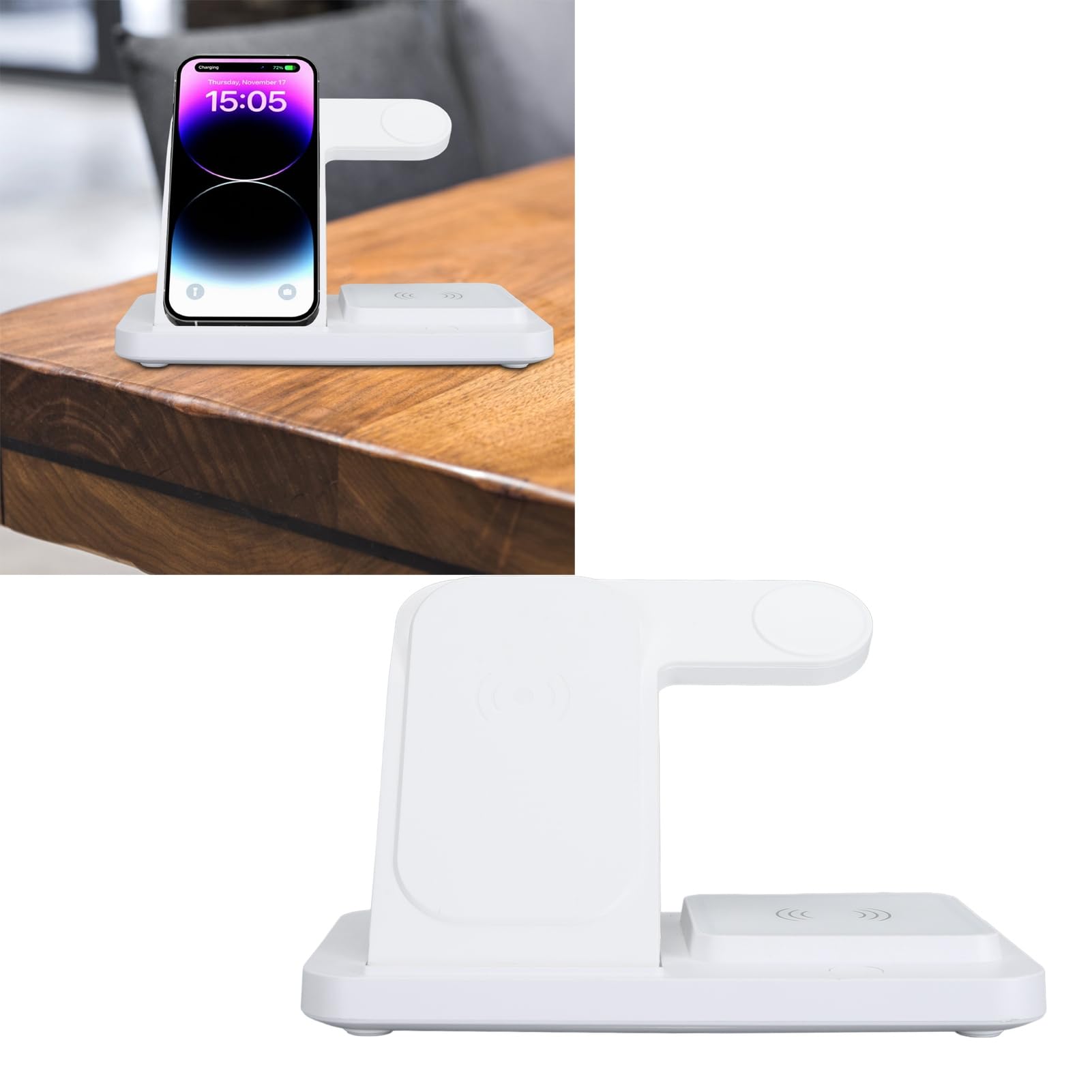 aqxreight Stazione di Ricarica Wireless 4 in 1 Supporto per Telefono Caricabatterie Wireless Pieghevole con Interfaccia USB per Auricolari per Orologi Auricolari Neri per Orologi Stazione USB (#2)