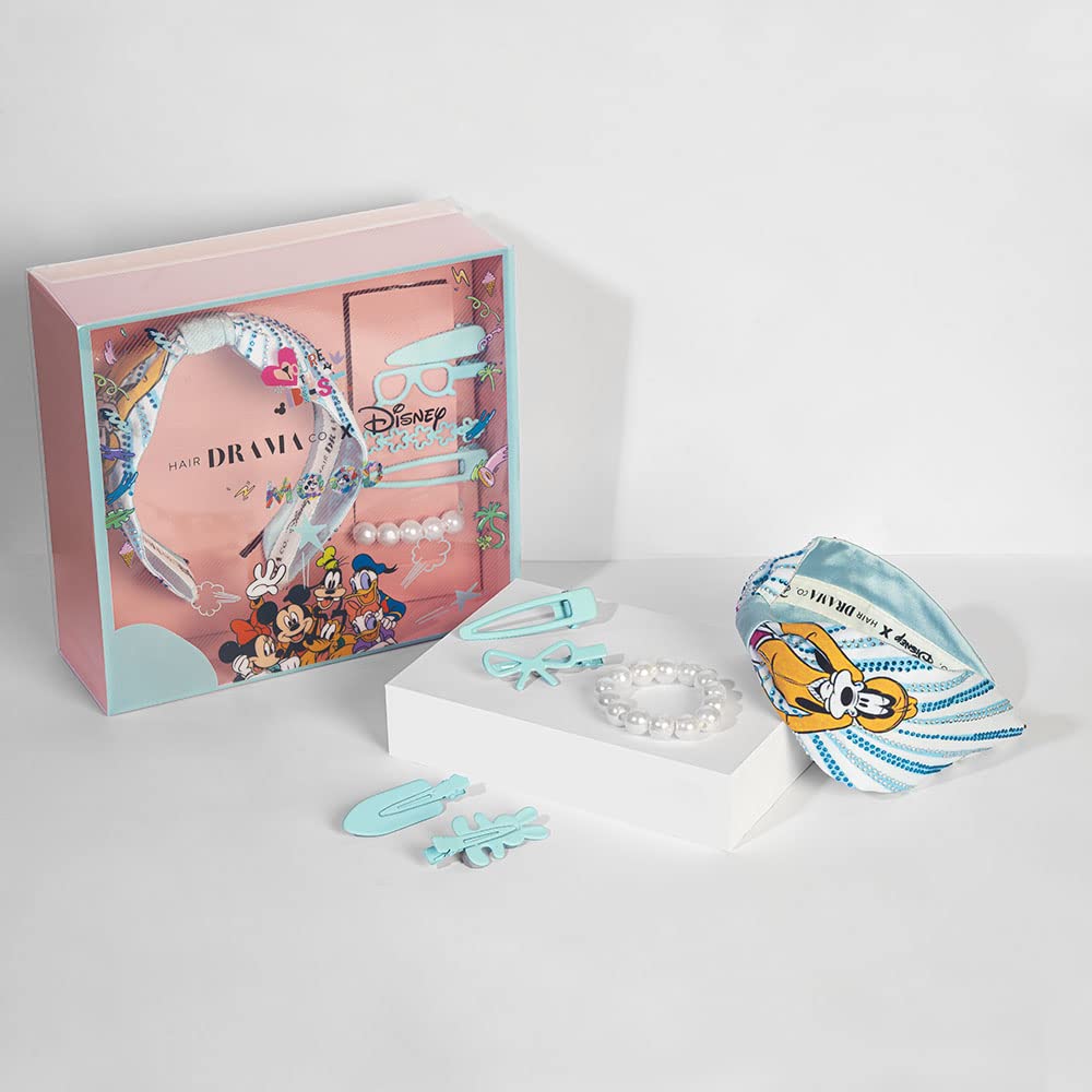 Hair Drama Co. Disney Goofy Gift Set with 1 Hair Band, 4 Hair Pins & 1 Pearl Hair Tie