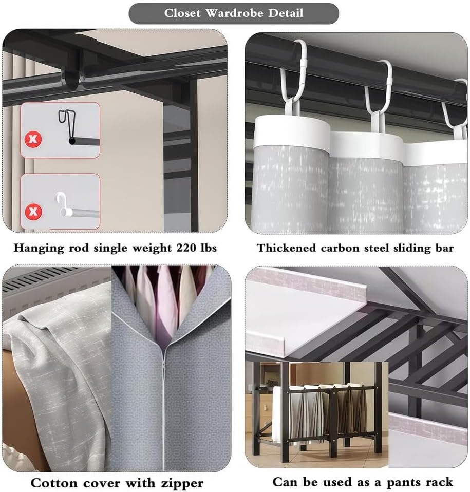 This Portable Closet Wardrobe - Collapsible Garment Rack with Shelves and Dust Cover - Multifunctional Storage Organizer for Hanging Clothes