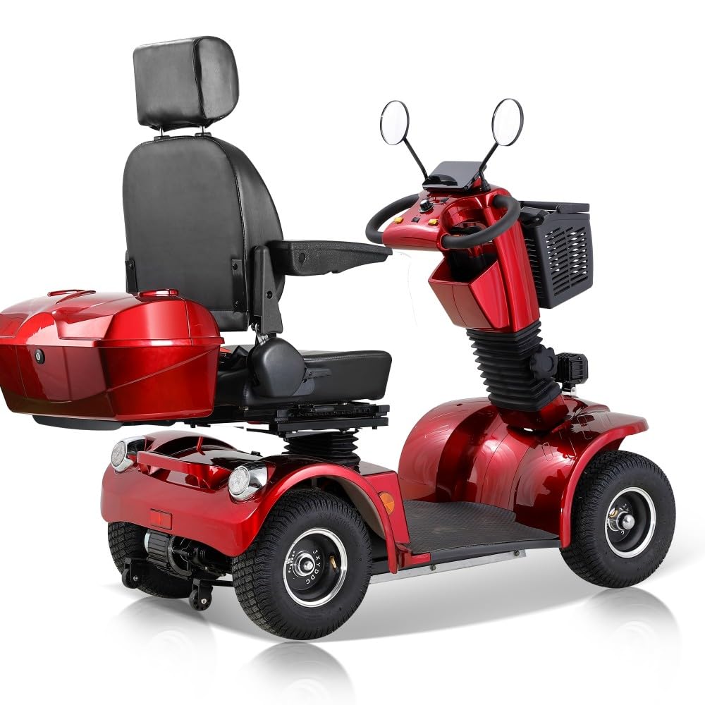 BSH Patinete de movilidad con 4 ruedas Asiento de capitán móvil senior-Max. 15 km/h, espacioso espacio de almacenamiento-asiento giratorio-freno electromagnético rojo
