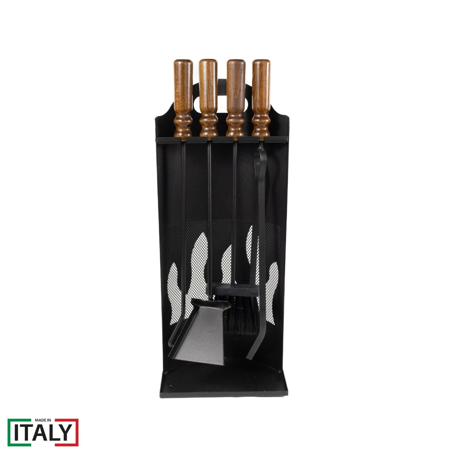 MOHOME Set Camino Attrezzi Kit 5 Utensili 60x25x15 cm Made in Italy Resistenti al Calore Scopino Attizzatoio Paletta Pinza Portattrezzi Accessori Caminetto Stufa a Legna con Manici in Legno Ergonomico