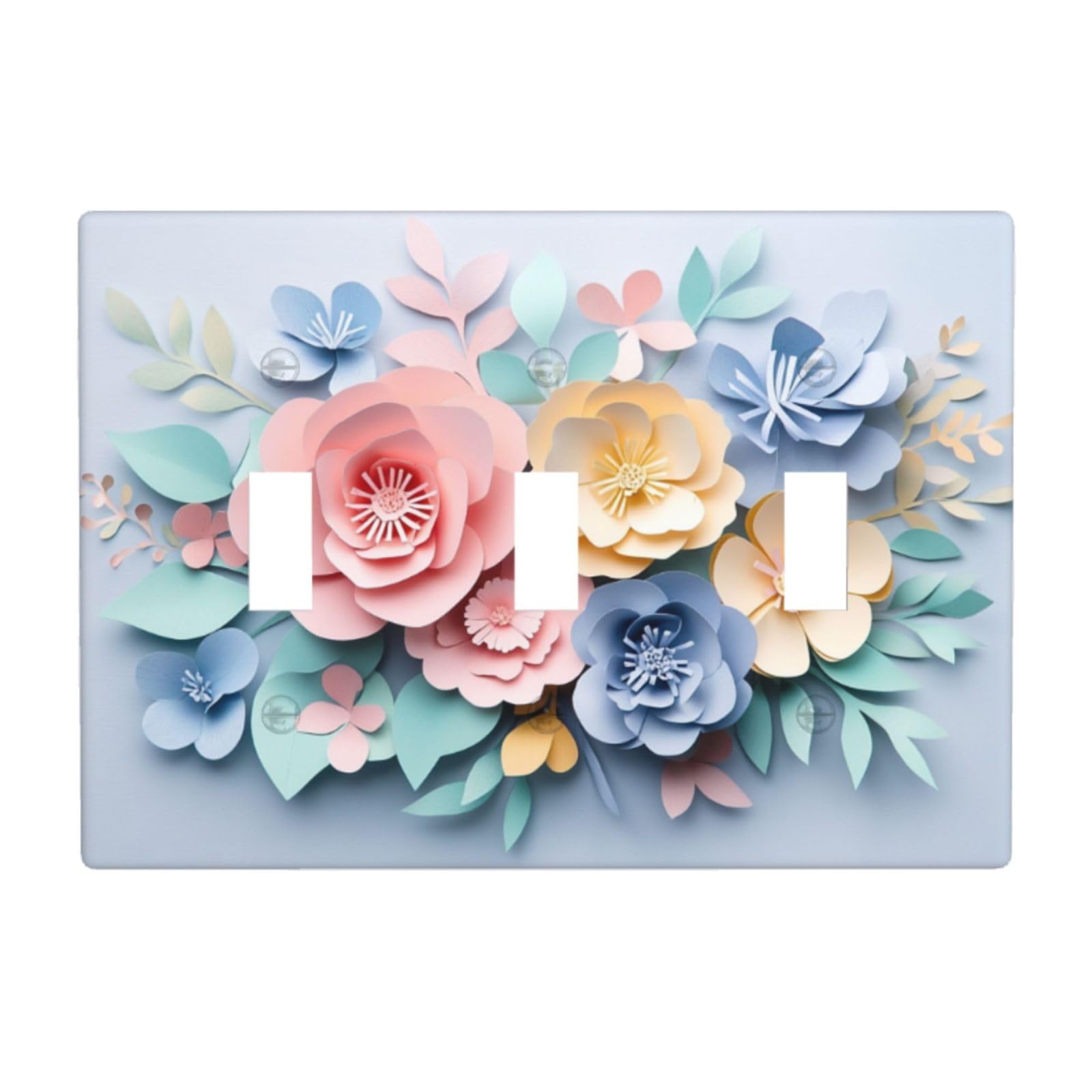 Woshuwo White Bouquet Of Paper Cut Flowers Light Switch Covers 3 Gang Triple Toggle Wall Plate Switchplate Electrical Faceplate For Bathroom Kitchen Bedroom Decor