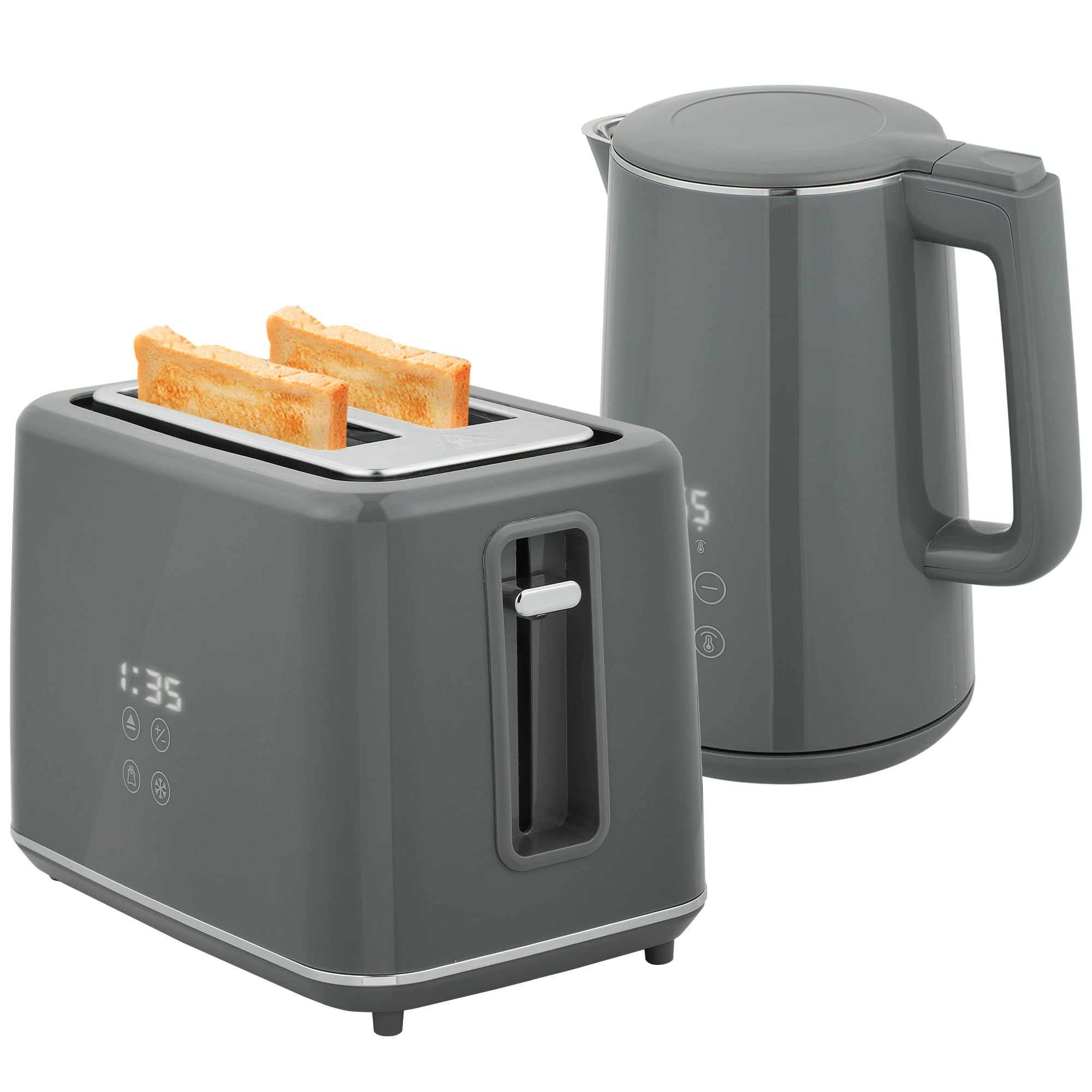HOMCOM Digital Stainless Steel Kettle and Toaster Set 1.5L 3000W Grey